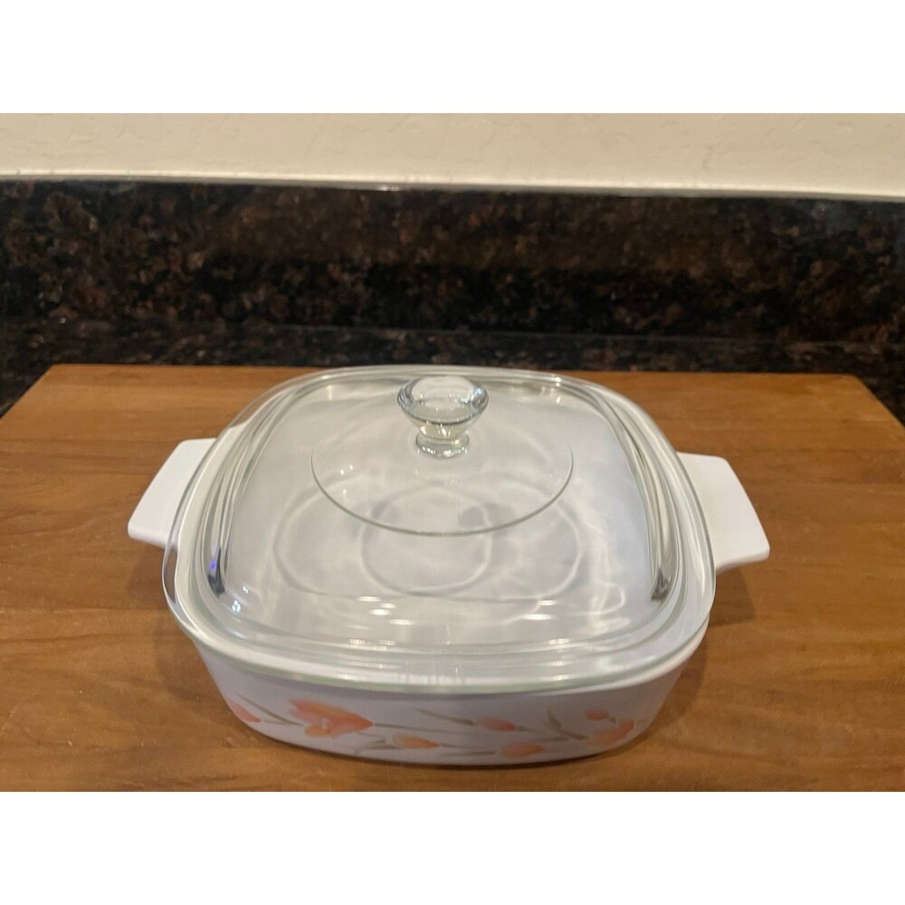 CORNING WARE Peach Floral 1 Liter Quart Casserole - Picture 2 of 8